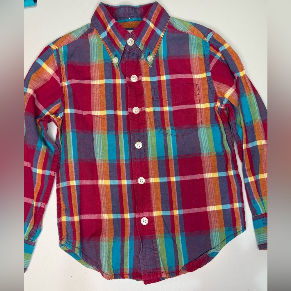 Peek Boys XS 2-3 Colorful Plaid Button Down Shirt Long Sleeve Cotton Beautiful